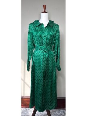 Tara Jarmon | Dresses | Nwt Tara Jarmon Paris Fr Size 38 Print Midi Long  Sleeve Dress In Green | Poshmark